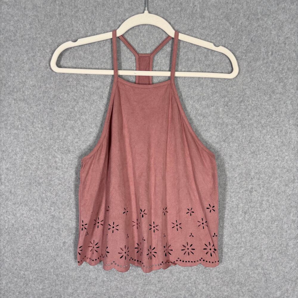 VTG 90s Faux Suede Tank Top Large Mauve Eyelet Festival Boho Cottage‎ Vacation